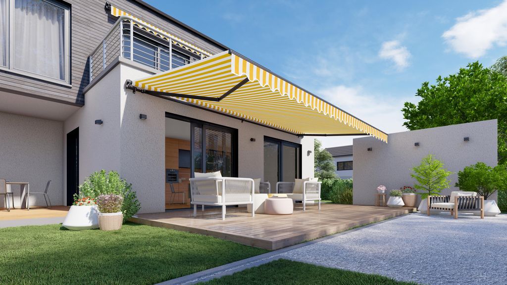 Leudus 4x3 m stabile elektrische Gelenkarmmarkise Aluminium Markise SP1105EM Gestell grau Design SPD021
