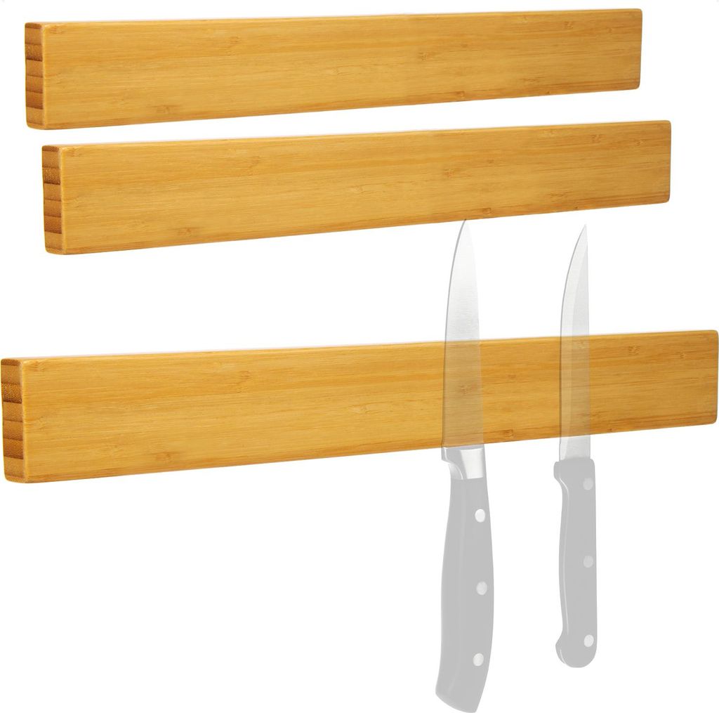 com-four 3x Messer Magnetleiste aus Bambus zur Wandmontage - magnetischer Messerblock - 40 cm Messerleiste für die Küche - vielseitige Magnetsc...