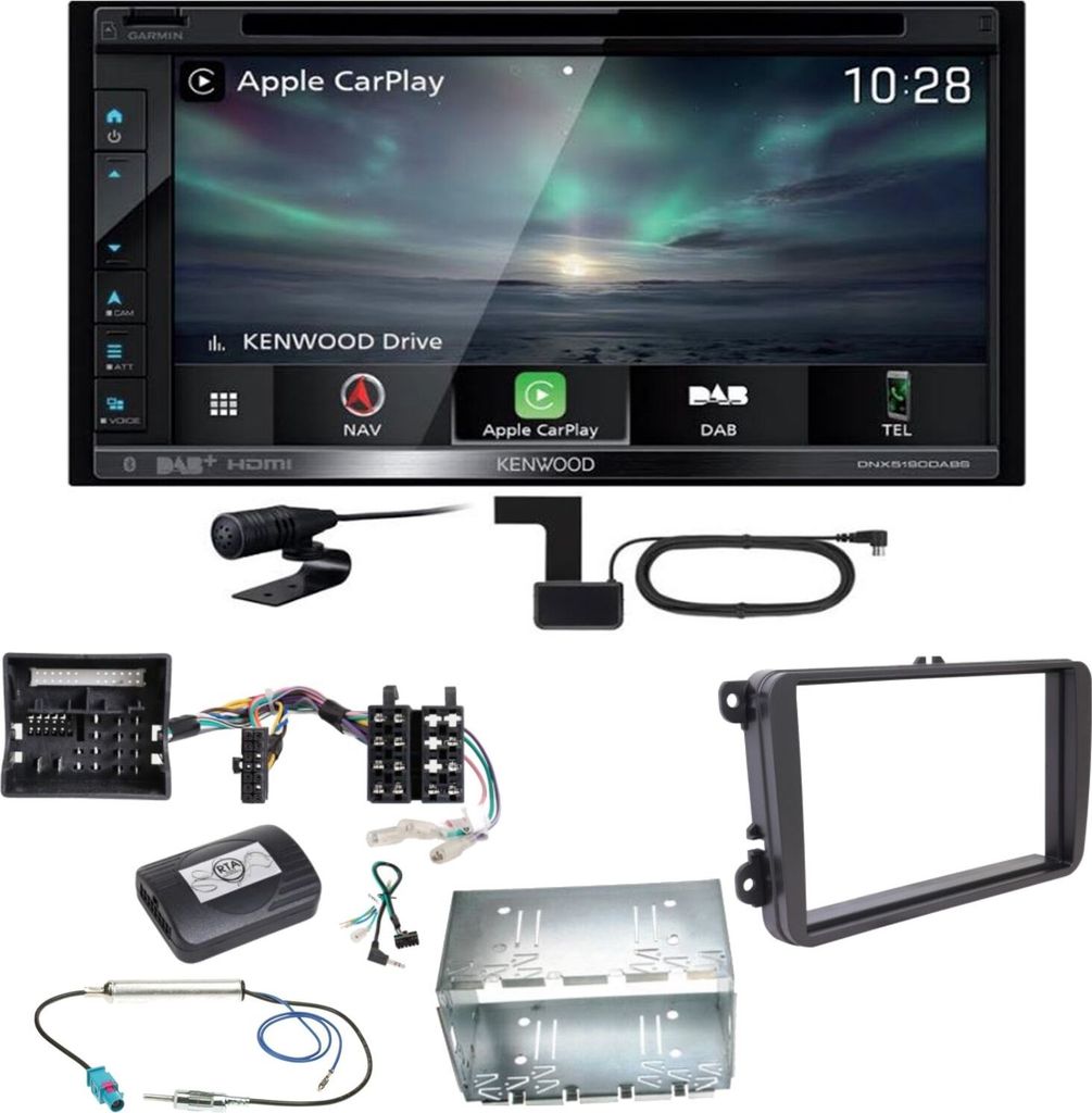 Kenwood DNX-5190DABS Navi Carplay MP3 CD Einbauset für Tiguan Amarok Caddy Jetta