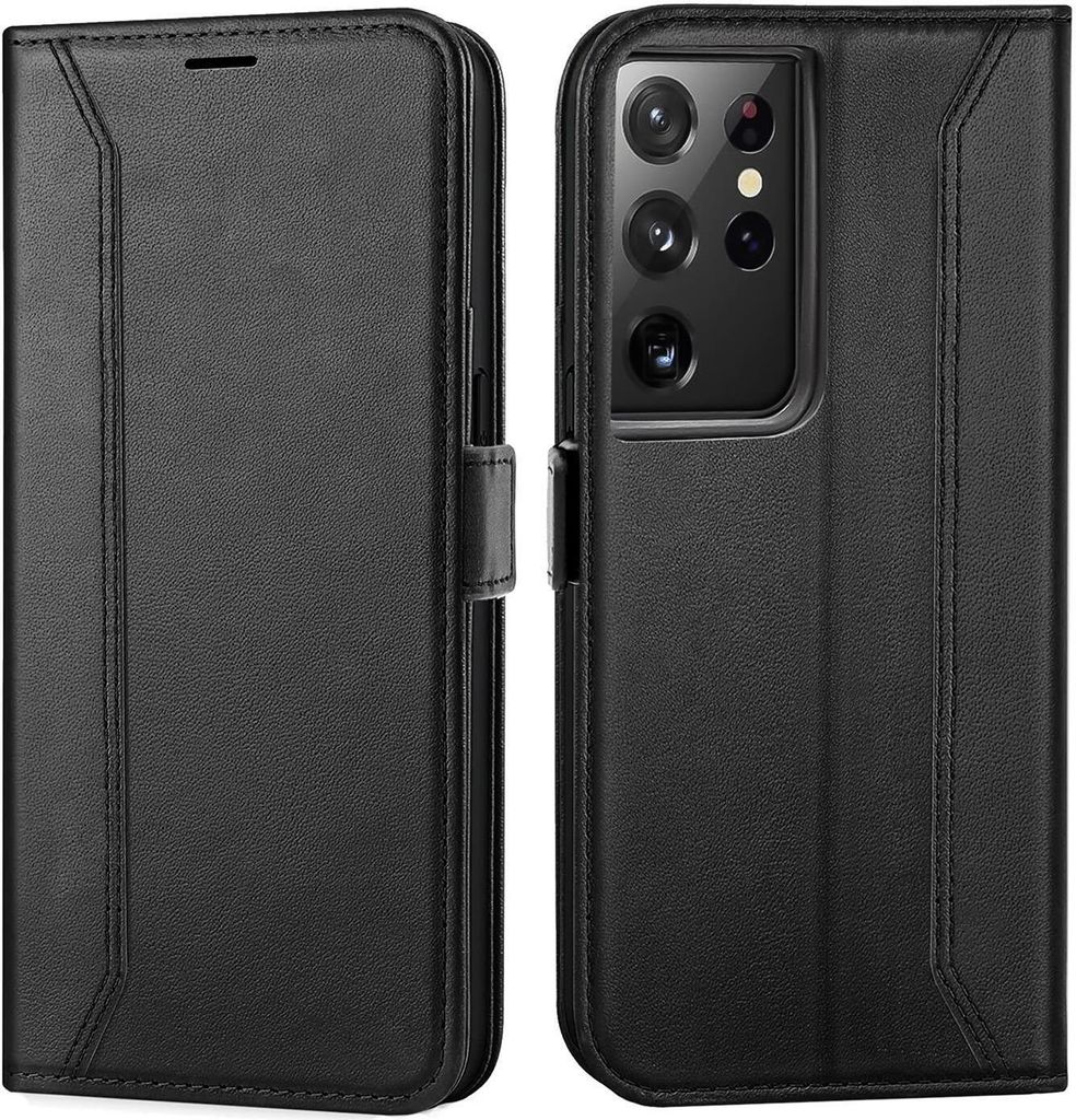 Conie RFID Klapp Tasche für Samsung Galaxy S21 Ultra Kartenfach Hülle Rundumschutz in Schwarz