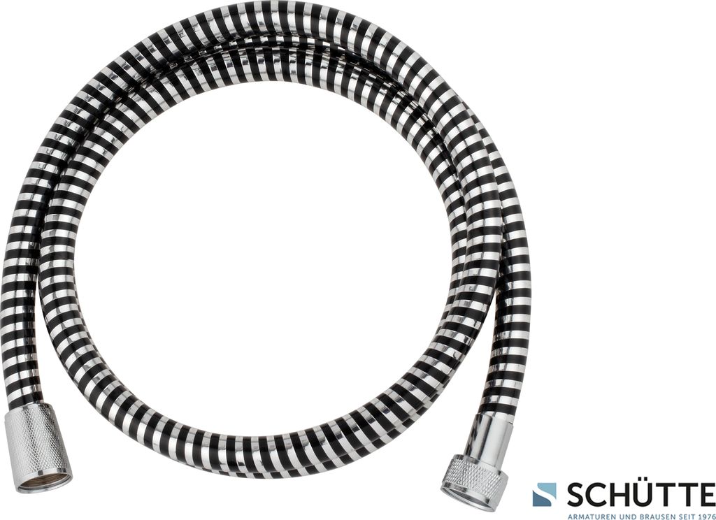 SCHÜTTE Brauseschlauch 200 cm, Duschschlauch Kunststoff Chrom/Schwarz, Schlauch Dusche mit Schlauchanschluss 1/2 zoll