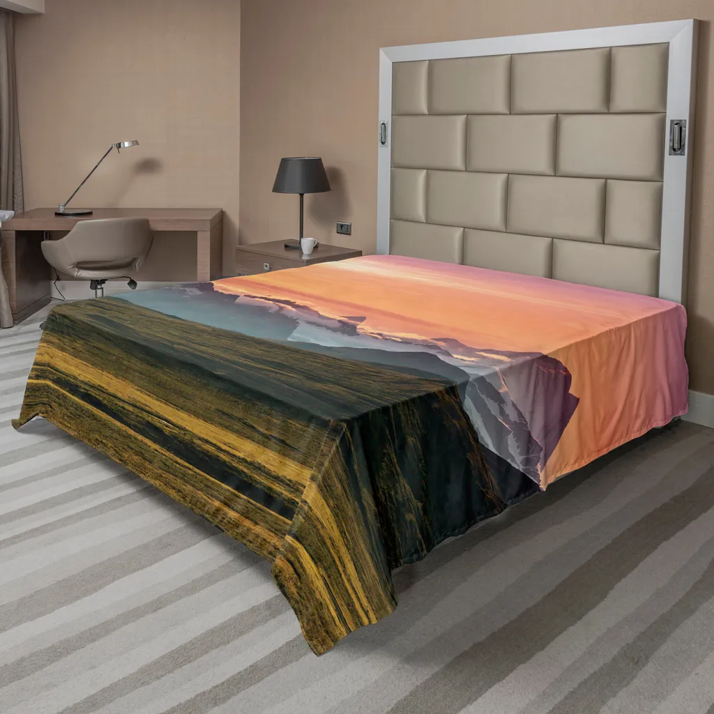 Drap de lit paysage montagne 260x228 cm Abakuhaus décoratif en coton doux