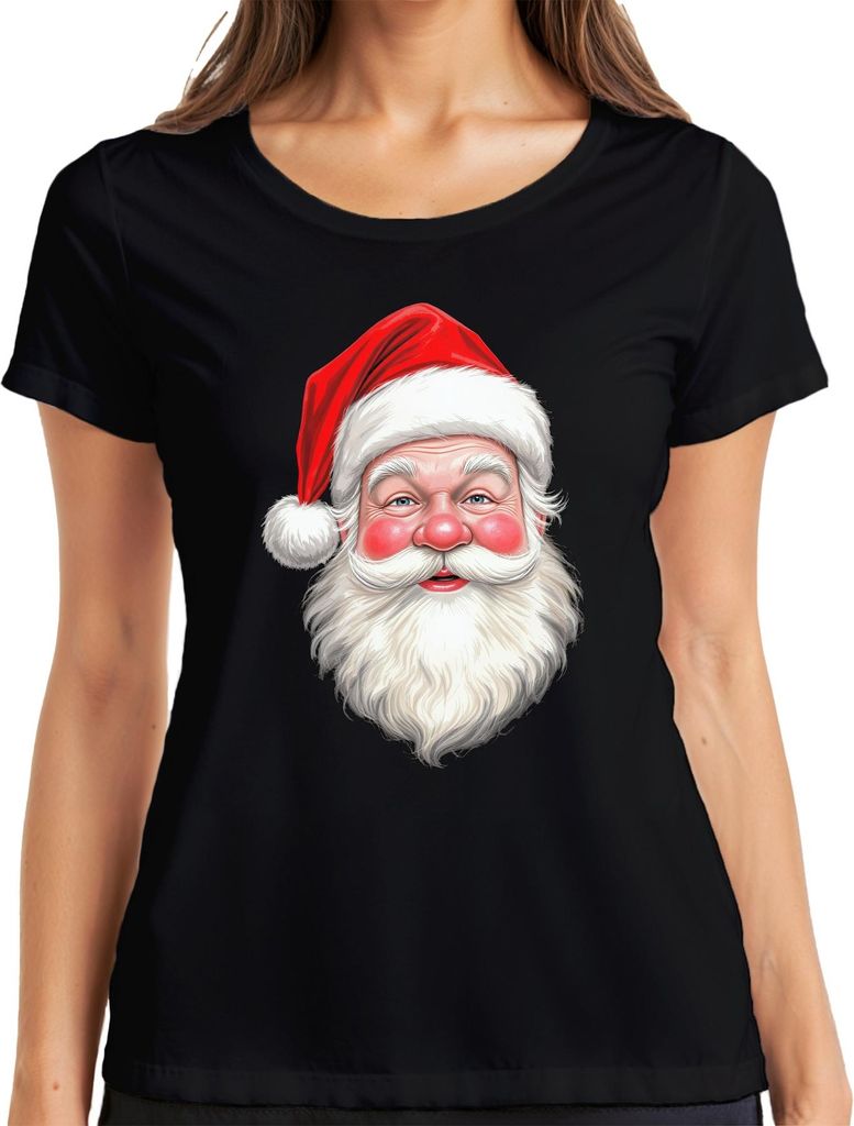 Weihnachtsmann Nikolaus Porträt Realistisch Vintage Retro Fröhlic Damen T-Shirt, Schwarz, M