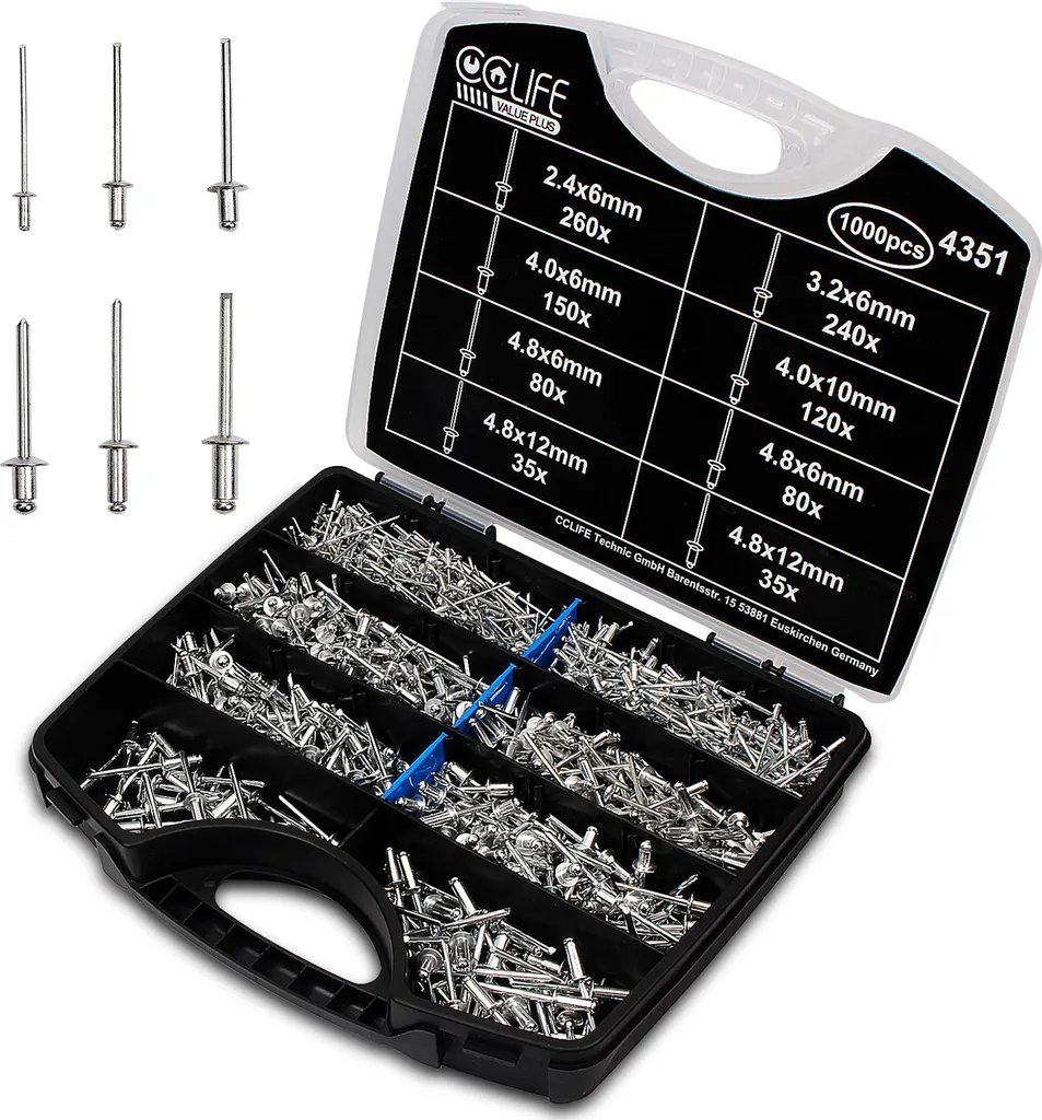 Réparer avec le Kit de 1000 Rivets Aveugles CCLIFE Alu Acier 2,4-4,8mm