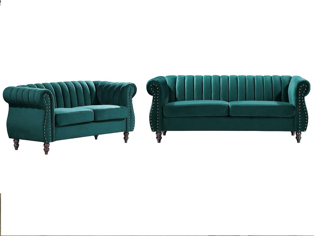 Chesterfield-Sofagarnitur - 3-Sitzer & 2-Sitzer - Samt - Produktbild 