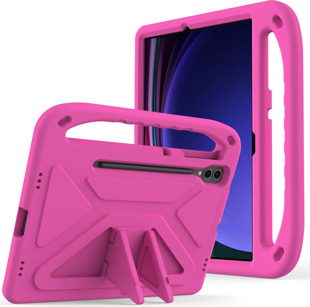 Hülle für Samsung Galaxy Tab S7+ 12,4 Zoll SM-T970/T976B/T975, Leichte Stoßfeste Eva Kinder Schutzhülle mit Griff und Faltbarem Ständer Rosa