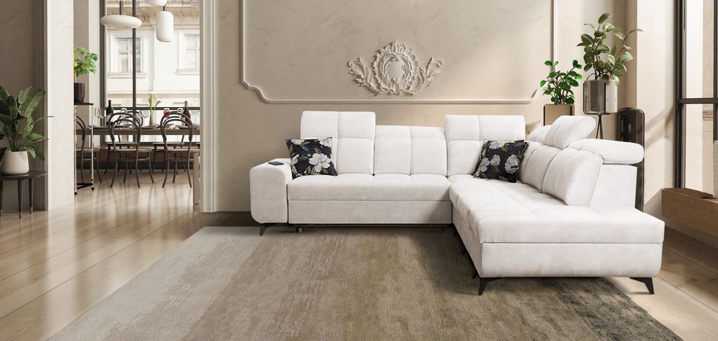 Polsterecke Couch Wohnzimmer Sofa mit Bettfunktion GOLD IX Farbe Beige Stoff WAVE 1 Rechtsseitig IM SOFA
