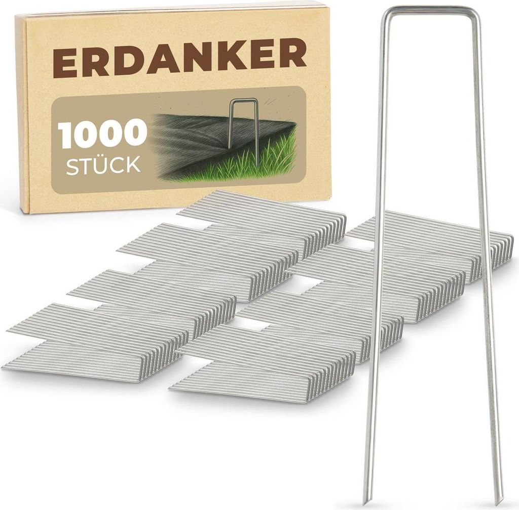 Novatool Heringe Erdanker 150x30x3mm 1000 Stück, rostfrei langlebig & extrem stabil, Erdnägel Bodenhaken Erdhaken Bodenbefestigung Bodenverankeru...
