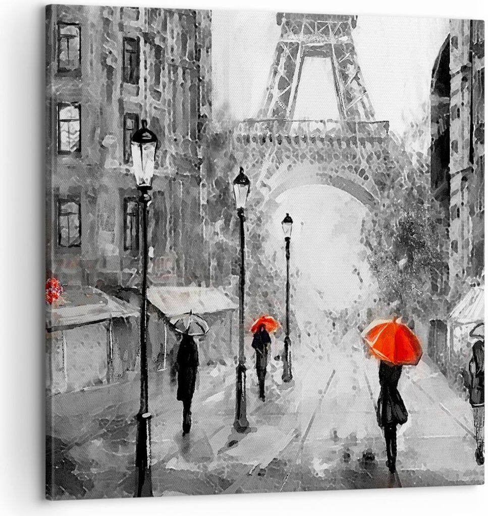 Bild auf Leinwand - Leinwandbild - Paris Stadt Zuhause - 60x60cm - Wand Bild - Wanddeko - Wandbilder - Leinwanddruck - Bilder - Kunstdruck - Wandde...