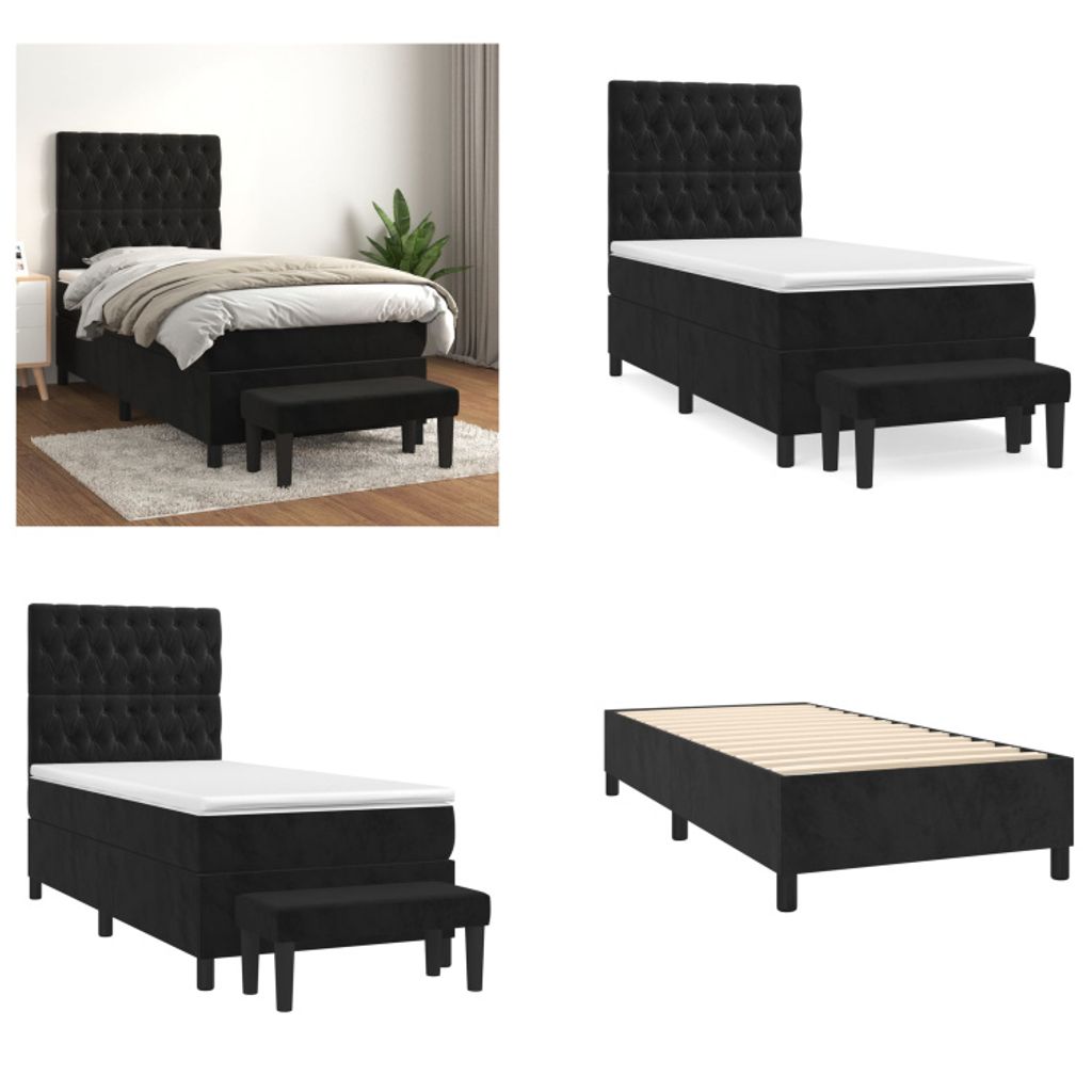 vidaXL Boxspringbett mit Matratze Schwarz 80x200 cm Samt - Boxspringbett - Boxspringbetten - Bett - Schlafzimmermöbel