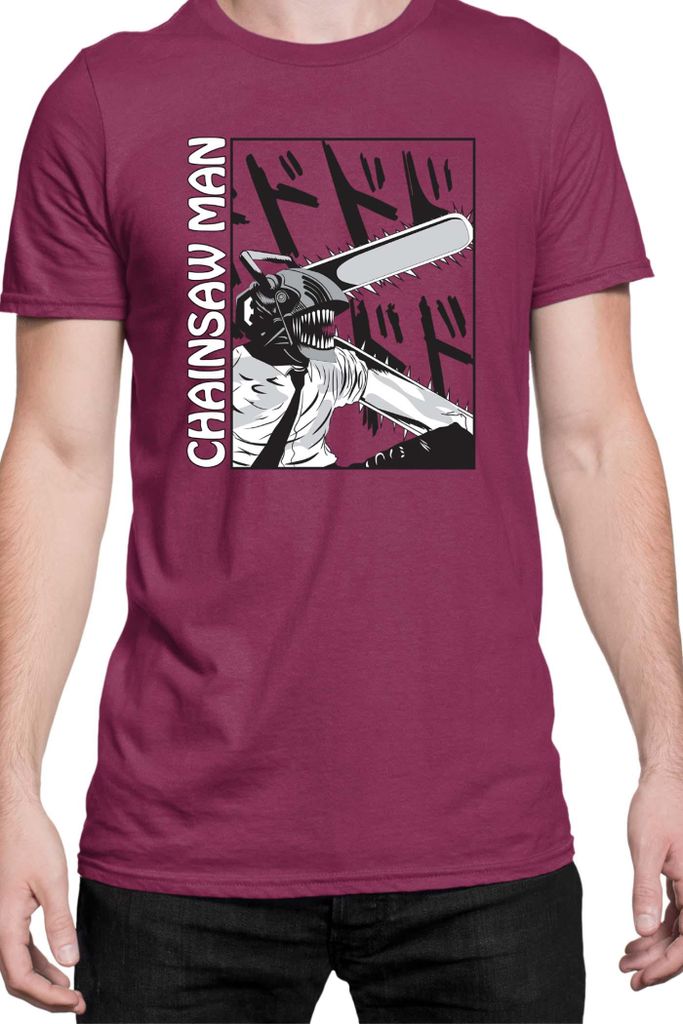 Herren T-Shirt Manga Japan Anime Comics Animation Chainsaw Anime manga Man 03, Man 2XL / Burgundy
