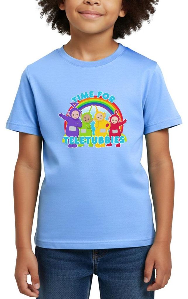 Spreadshirt Teletubbies Time For Teletubbies Kinder T-Shirt, 98/104 (3-4 Jahre), Himmelblau