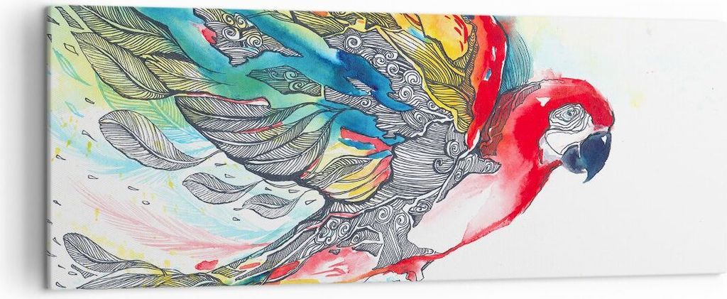 Bild auf Leinwand - Leinwandbild - Parrot Flügel Federn Natur - 140x50cm - Wand Bild - Wanddeko - Leinwanddruck - Bilder - Kunstdruck - Wanddekora...