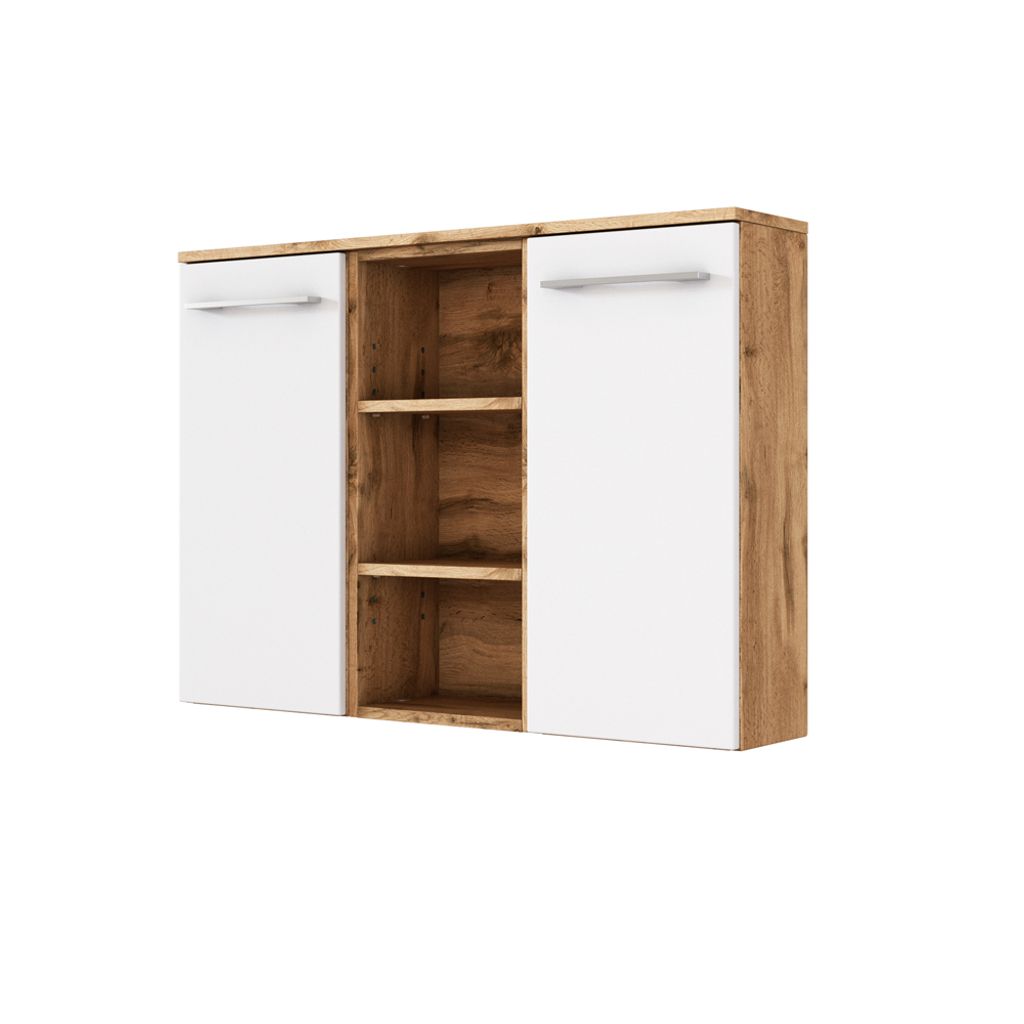 Badezimmer Sideboard LOUNY-03 in Wotaneiche Nb. mit matt weiß, B/H/T: ca. 90/66/20 cm