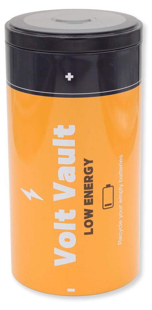 Volt Vault Batteriebox | Büro-Abfallbehälter im Batteriedesign | Aufbewahrungsbox für e Batterien | Metallbox für alte Batterien
