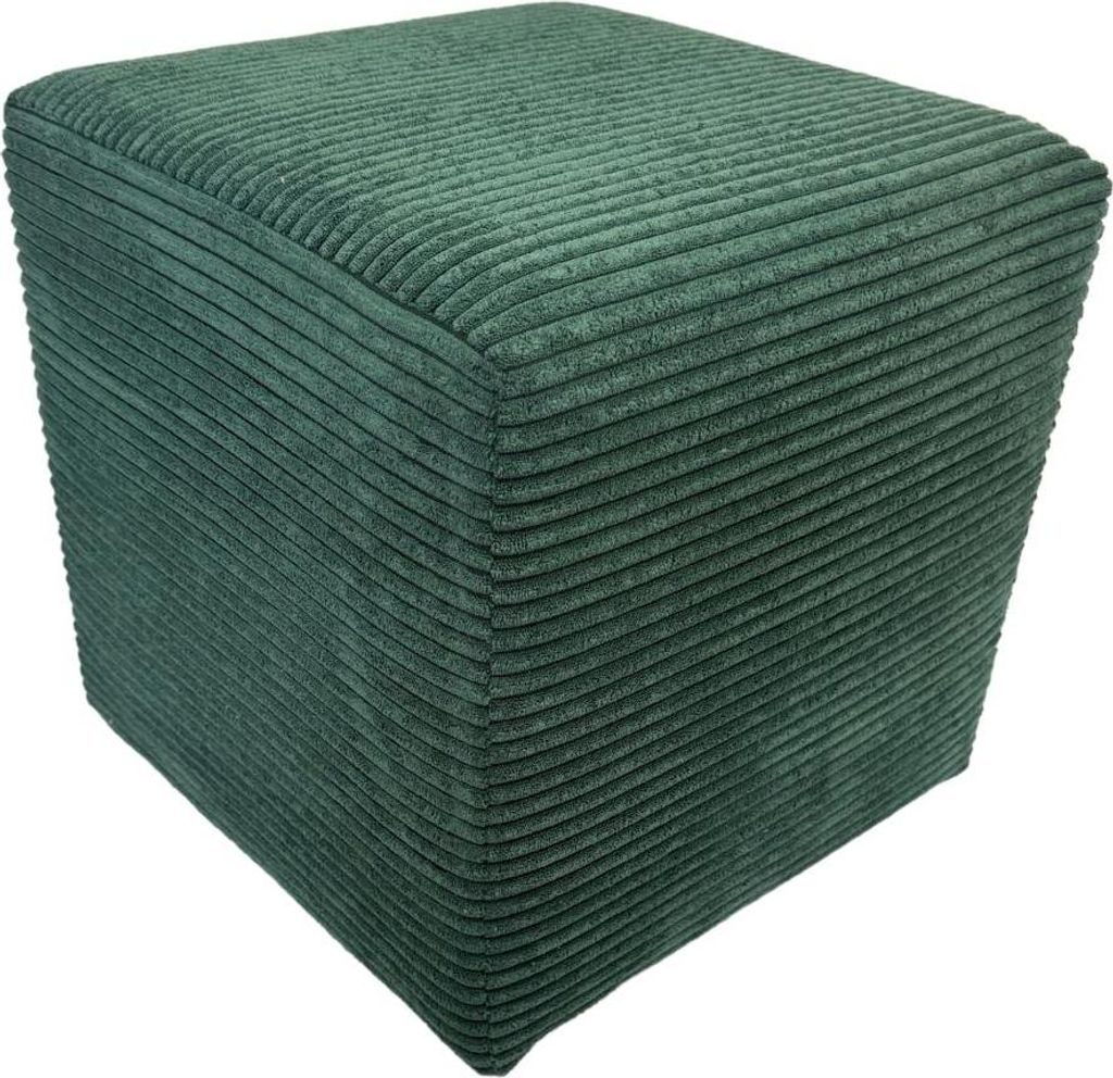 Cord-Hocker POSO 40x40 cm gepolstert quadratisch – weicher Sitzhocker oder Fußhocker für Wohnzimmer/Schlafzimmer – Dunkelgrün