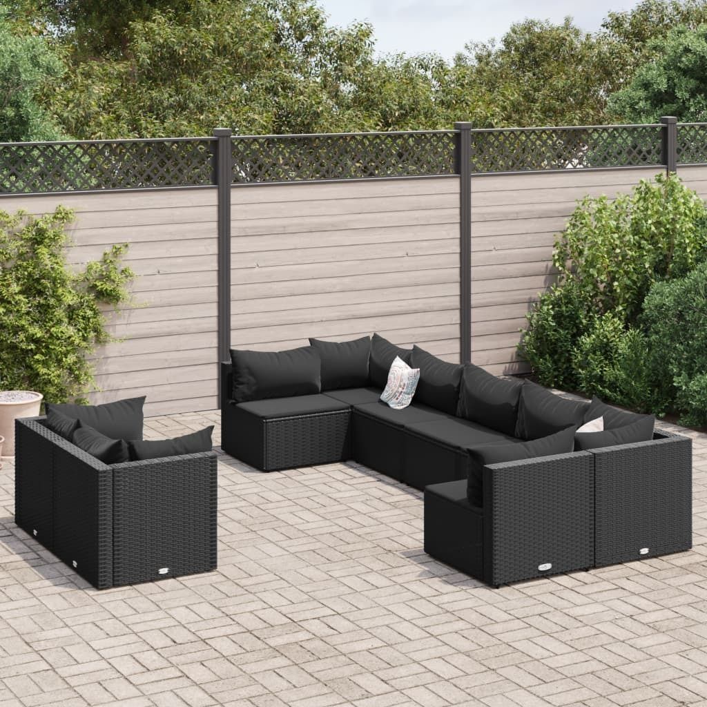 Maison Exclusive - 9-tlg. Garten-Sofagarnitur mit Kissen Schwarz Poly Rattan