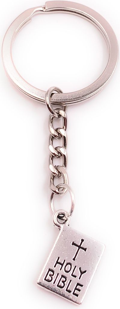 Onwomania Schlüsselanhänger Holy Bible Buch Bibel Silber Metall Anhänger Charm