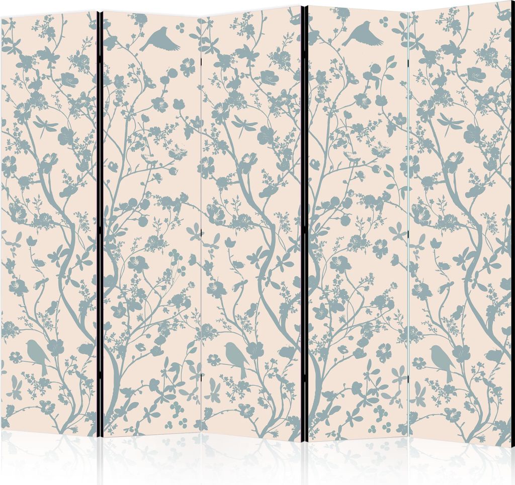 5-teiliger Doppelseitiger Vlies Paravent - Spring commotion II 225x172 cm Blumen b-C-0428-z-c