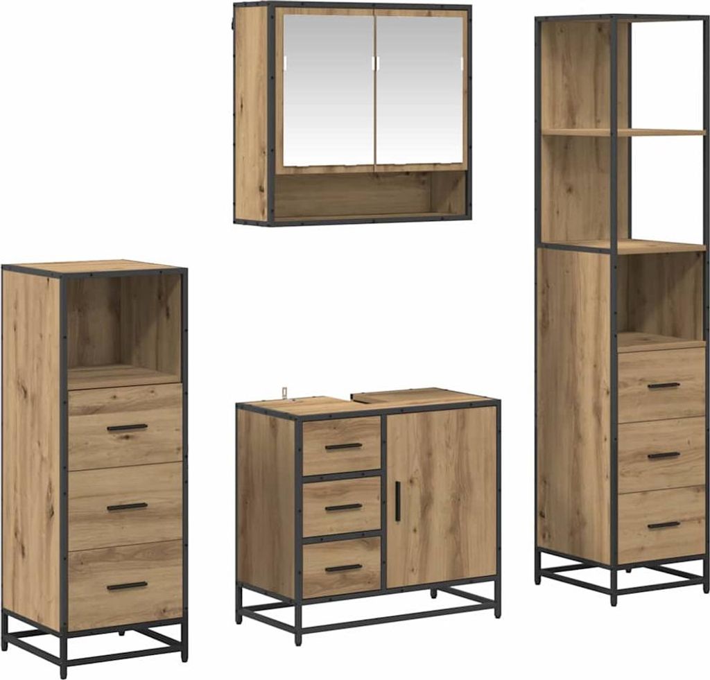 vidaXL Badezimmermöbel-Set mit Regal 4 pcs Artisan-Eiche Holzwerkstoff