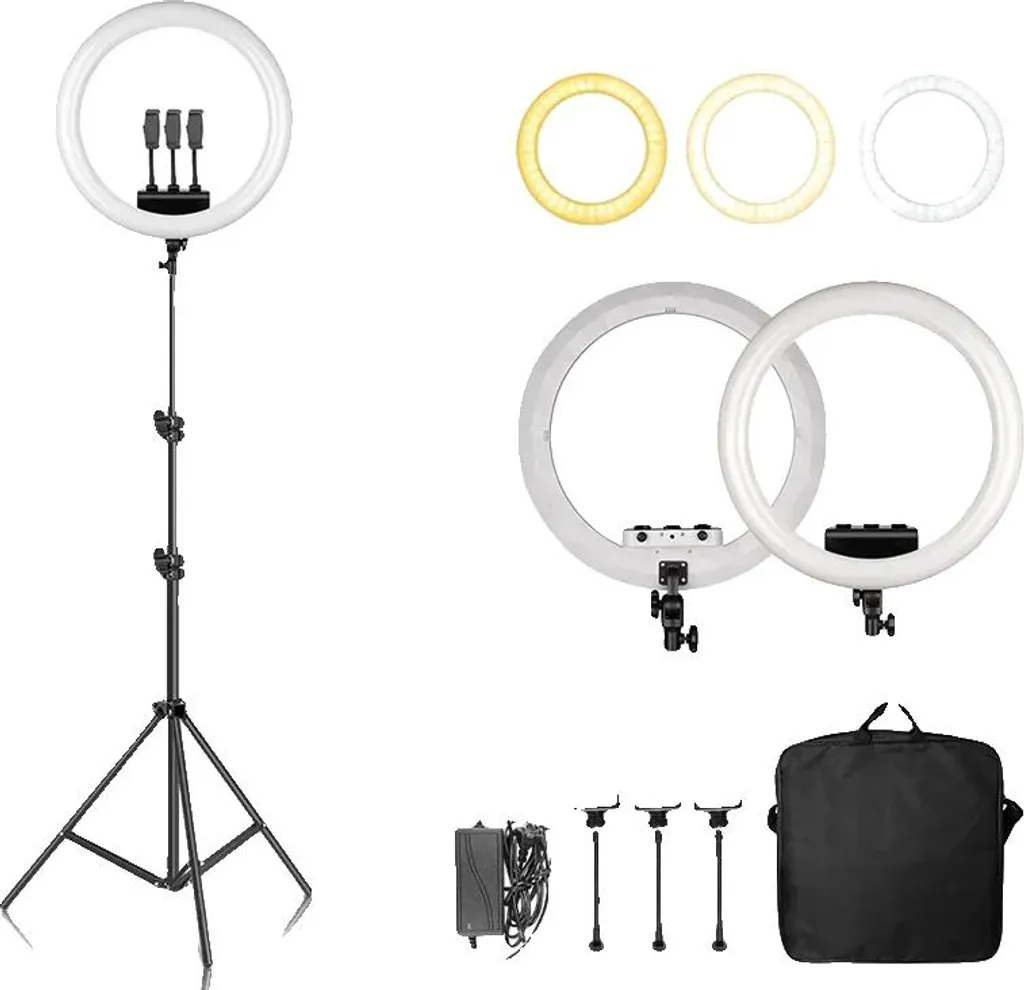 Ring Light LED rotative 360° et trépied télescopique 2m coloris blanc