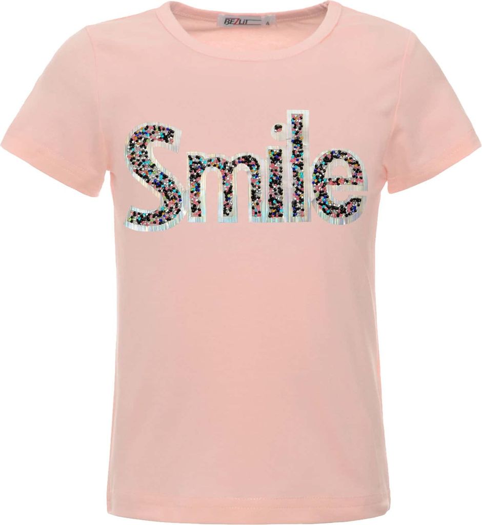 BEZLIT Mädchen Sommer Shirt mit Glitzersteinchen im Smile-Schriftzug Rosa 116