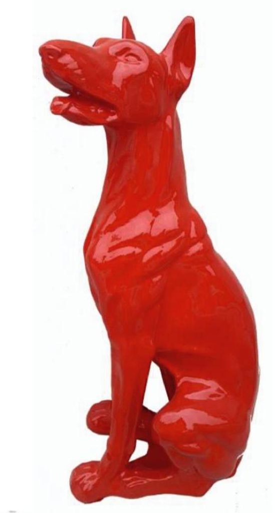 Hund Dobermann sitzend rot 80cm hoch Dekorationsfigur/Werbefigur - Polyresin - lebensgroß - für draußen