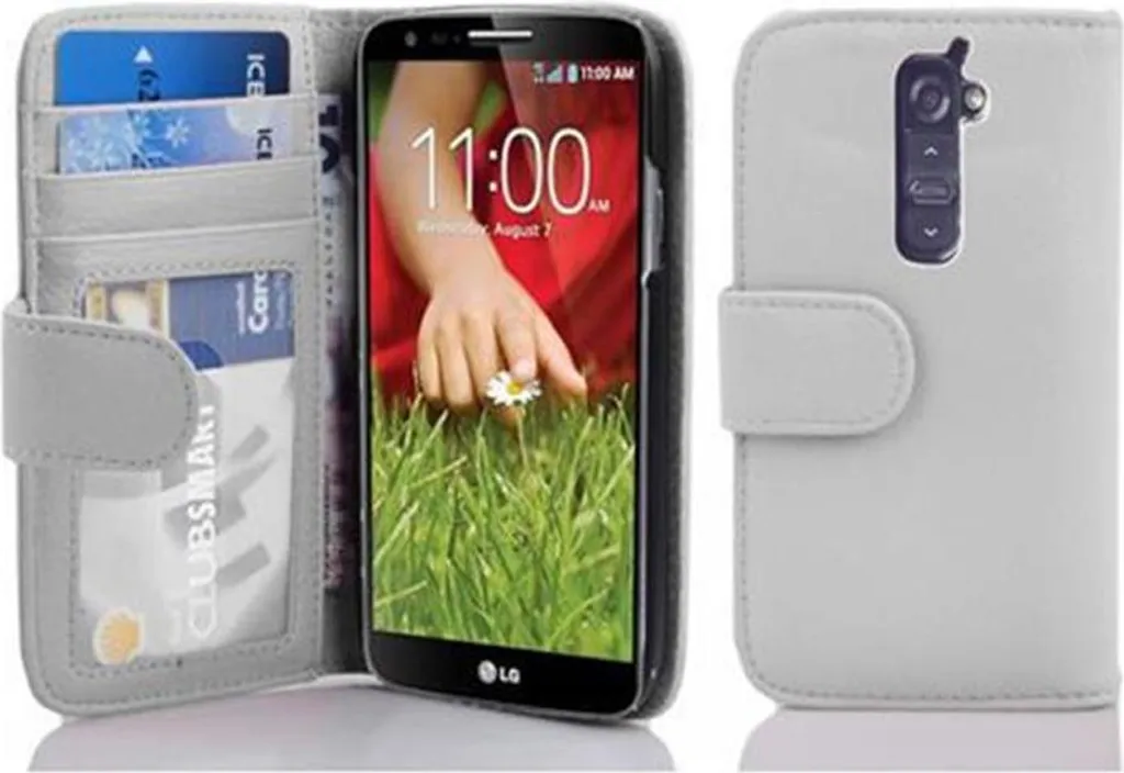 Cadorabo custodia per LG G2 in bianco cover posteriore cellulare protettiva cover libro custodia libretto slot per carte di credito