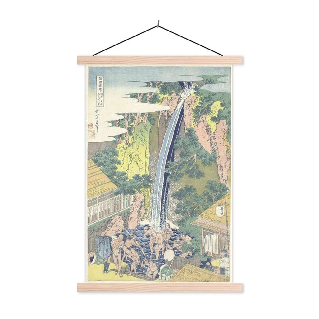 MuchoWow Textilposter Der Roben-Wasserfall bei Oyama in der Provinz Sagami - Gemälde von Katsushika Hokusai 60x90 cm mit holzfarbenen Rahmen - T...