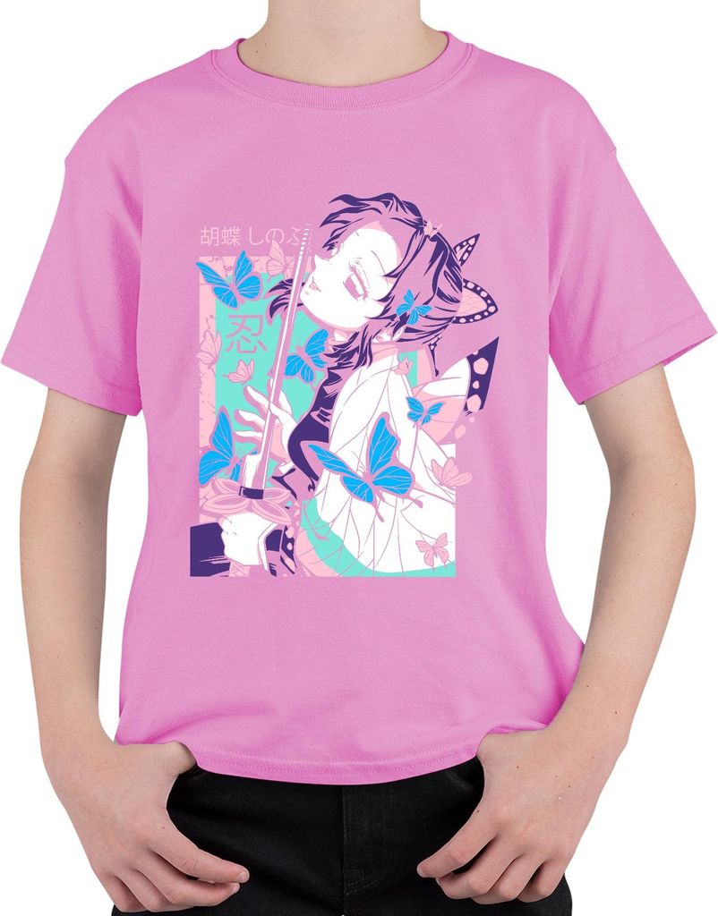 Demon Slayer 胡蝶しのぶ Shinobu Kocho Schmetterling Katana Anime Uni Kinder T-Shirt, Pink, 116