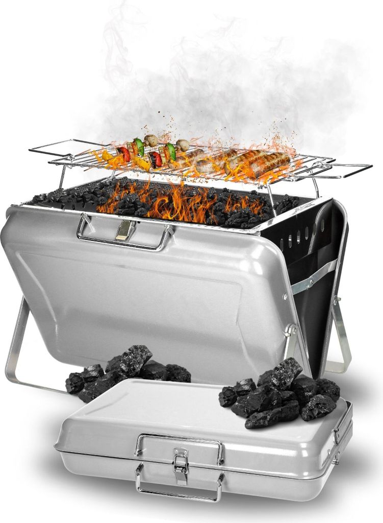 Holzkohlegrill zusammenklappbar Edelstahl silber Outdoor Grillrost 33,5 x 20,5 cm für 4 Personen
