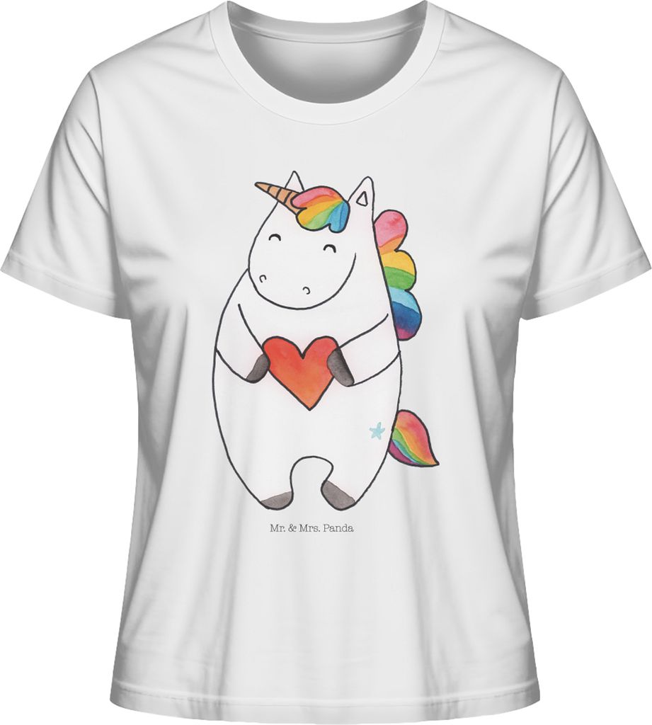 Mr. & Mrs. Panda Oberteil Damen Einhorn Herz Größe M - Weiß - Geschenk, T-Shirt, Einhörner, Anders, Kurzarmshirt, Bunt, Unicorn, Shirt, Basic
