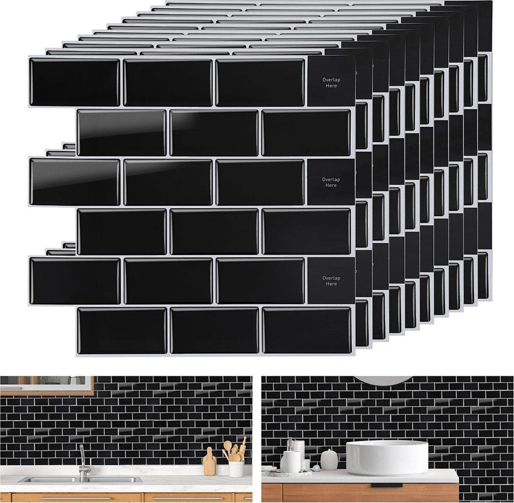 Vigevee Schwarze Klebefliesen 30,5 × 30,5 cm – 10er-Set Produktbild 