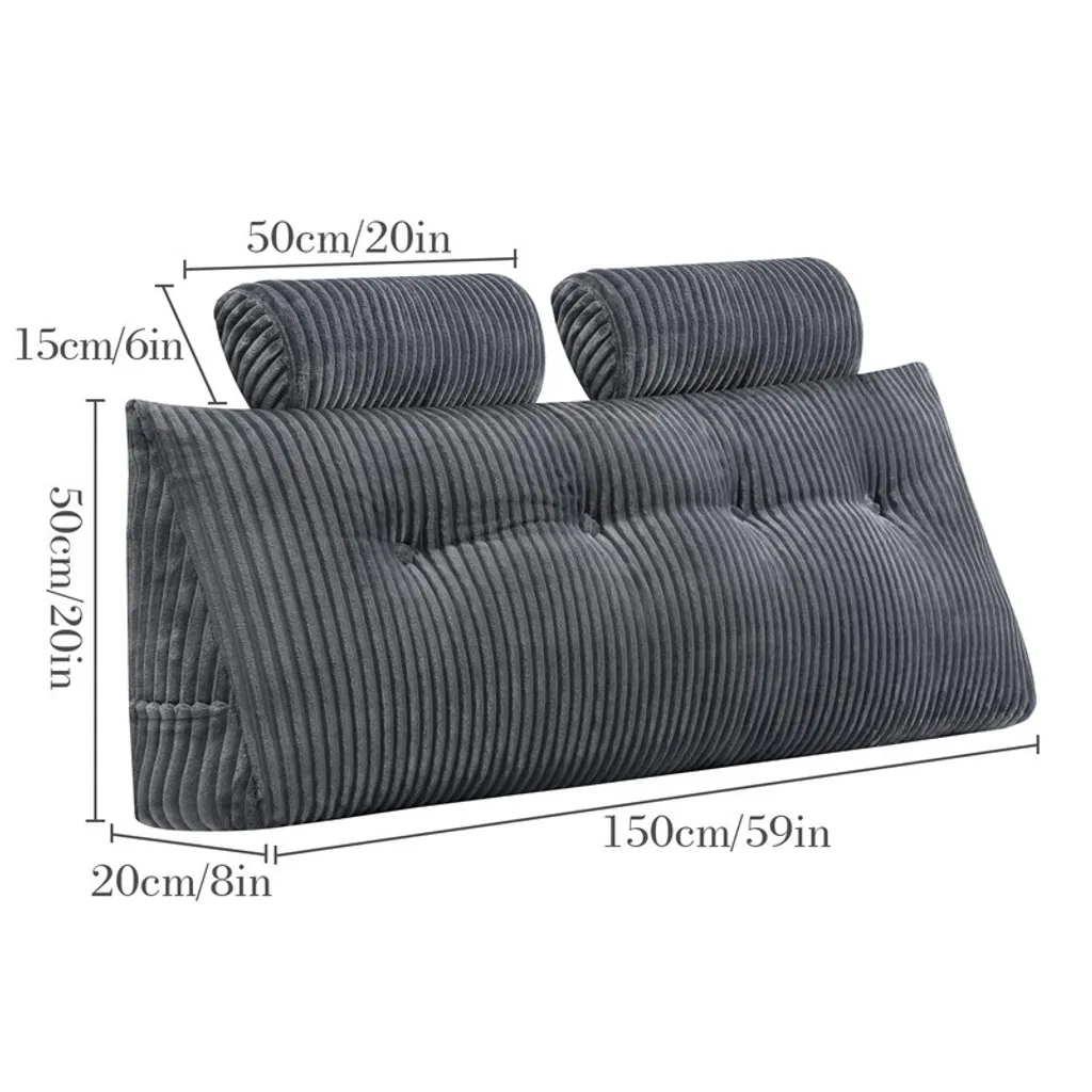 Coussin cunéiforme tête de lit gris 150 cm - Oreiller dossier lecture