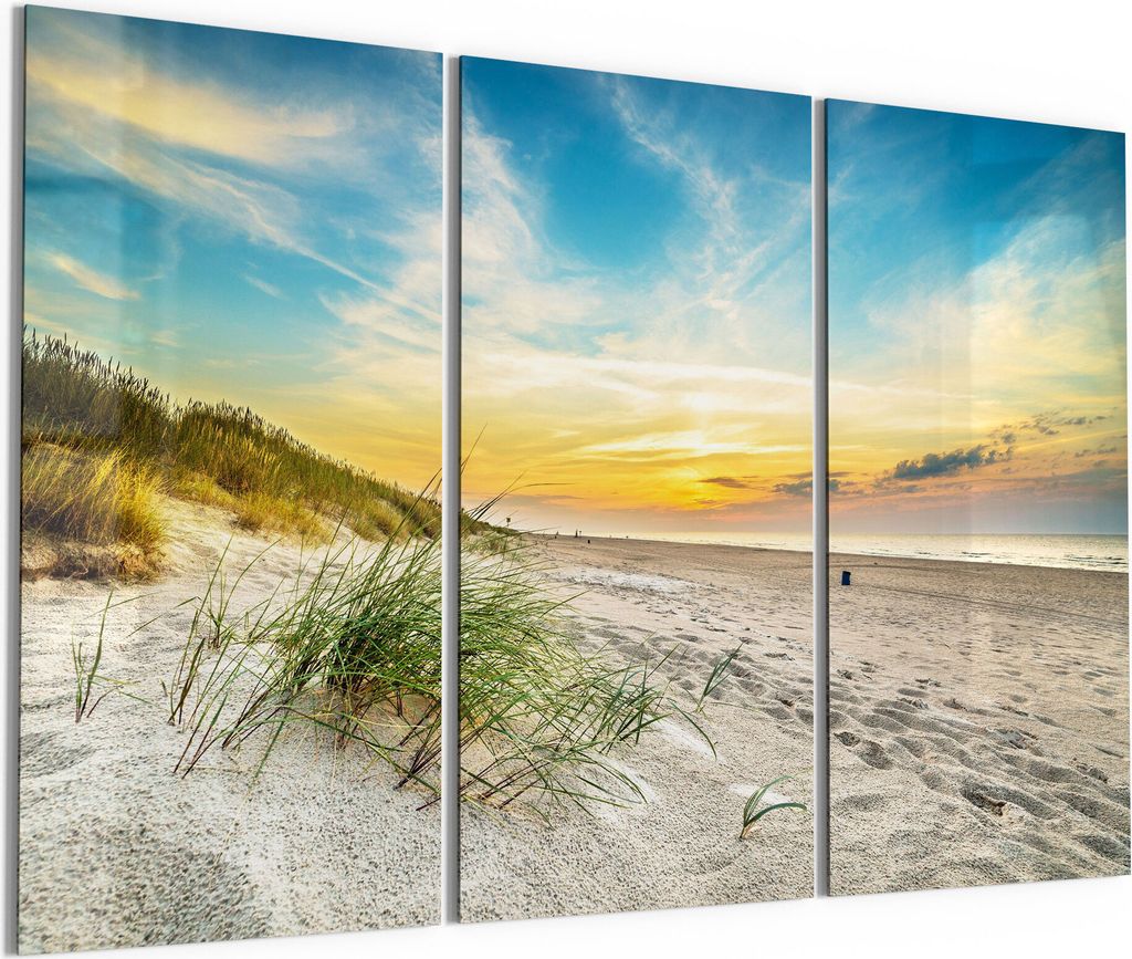 DEQORI Glasbild Echtglas 3x50x100 cm 'Baltischer Dünenstrand' Wandbilder XXL groß