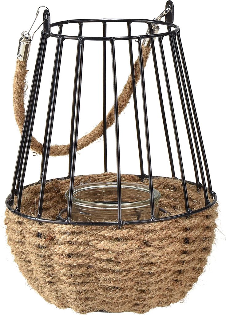 Windlicht Schwarz Natur mit Henkel Glas Teelicht Ø18cm Produktbild 