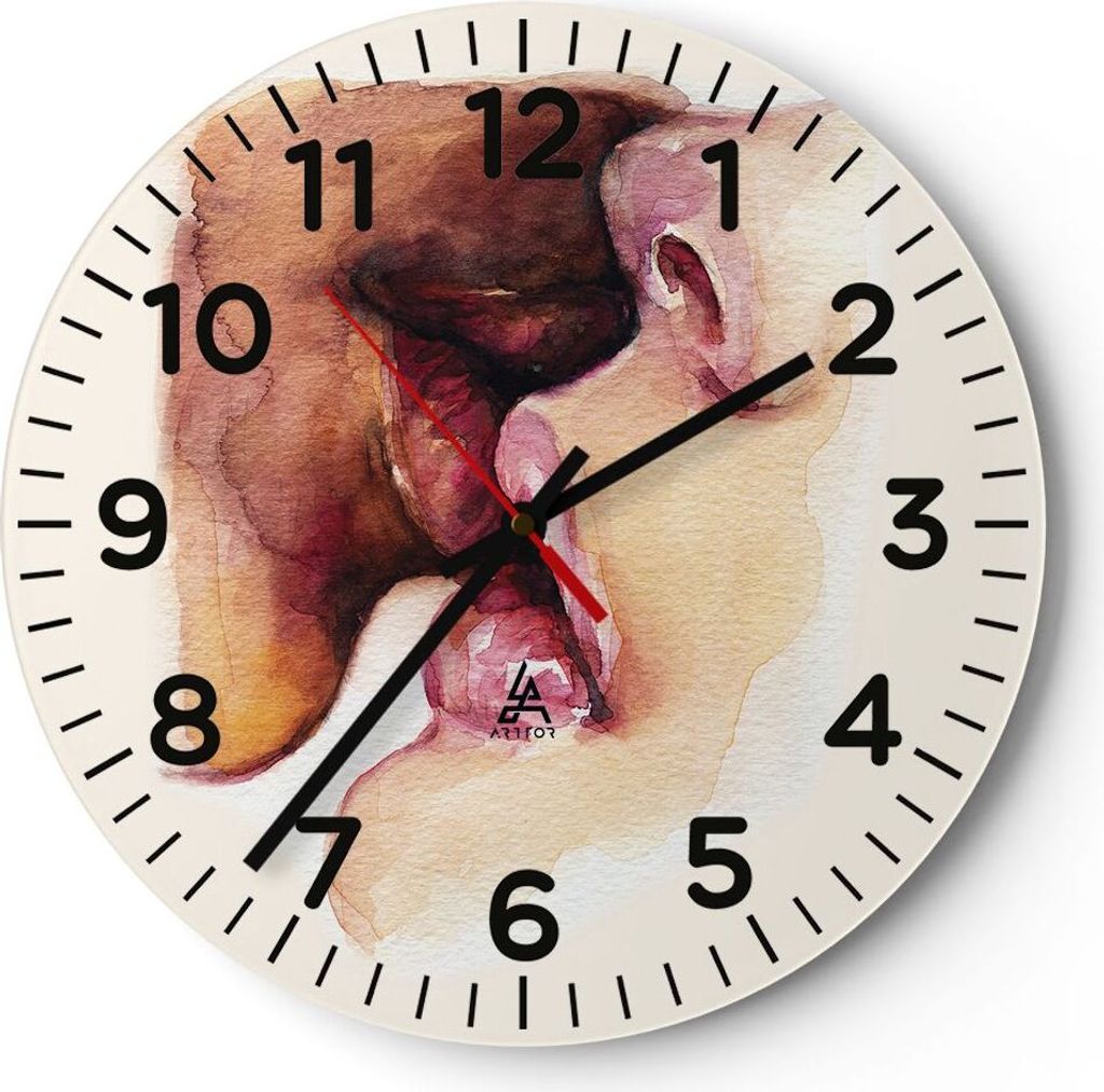 Wanduhr - Rund - Glasuhr - Kuss Mund Paar - 40x40cm - Schleichendes Uhrwerk - Lautlos - zum Aufhängen bereit - Dekoration Modern - Wanddekoration ...