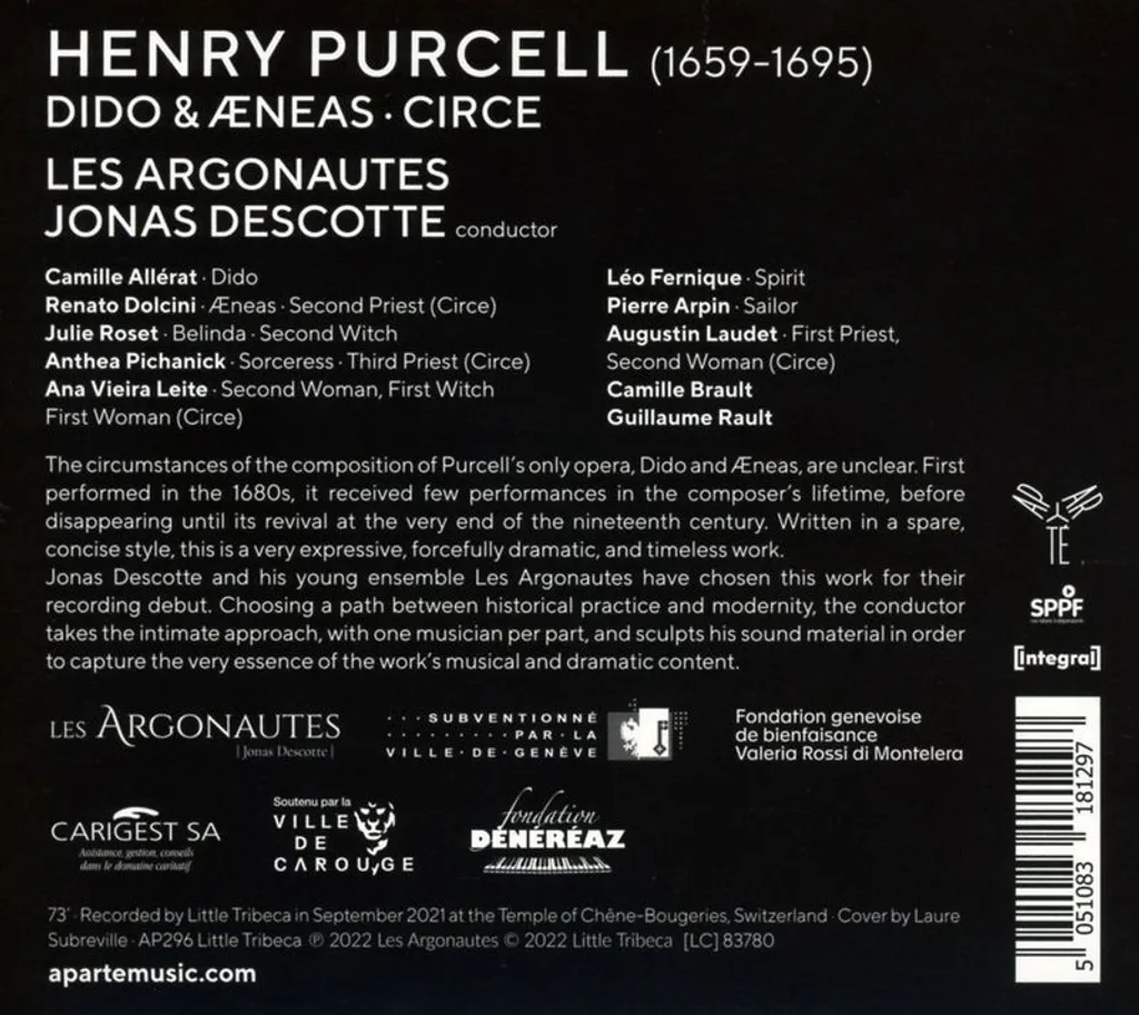 Opéra Dido & Aeneas Purcell Les Argonautes Descotte Version Baroque