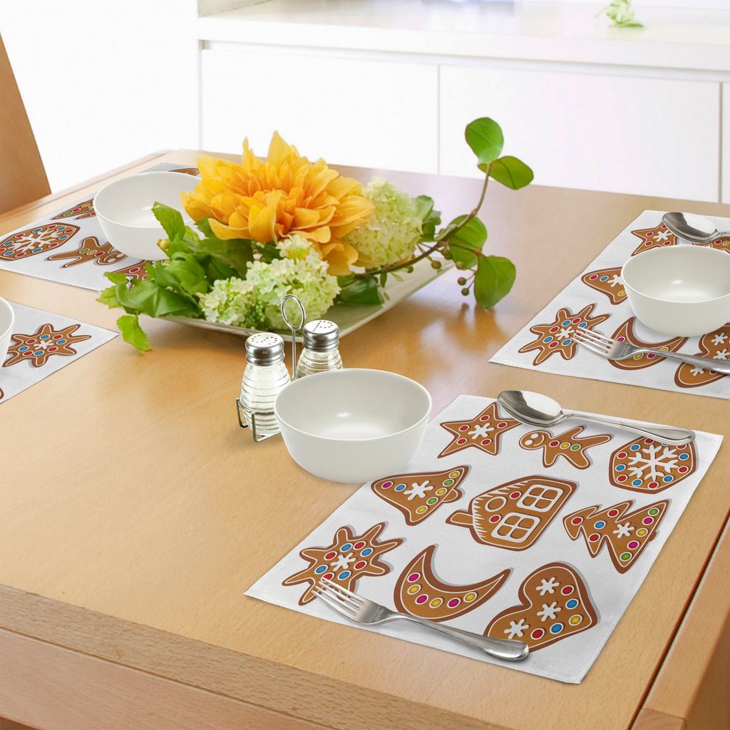 ABAKUHAUS Lebkuchenmann Platzmatten, Grafik Lebkuchen Zucker Kekse mit bunten Punkten Bonbons Print, Tiscjdeco aus Farbfesten Stoff für das Esszim...