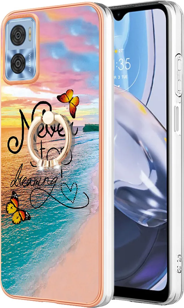 Custodia Motorola Moto E22 con Anello Oro: Protezione TPU Elegante