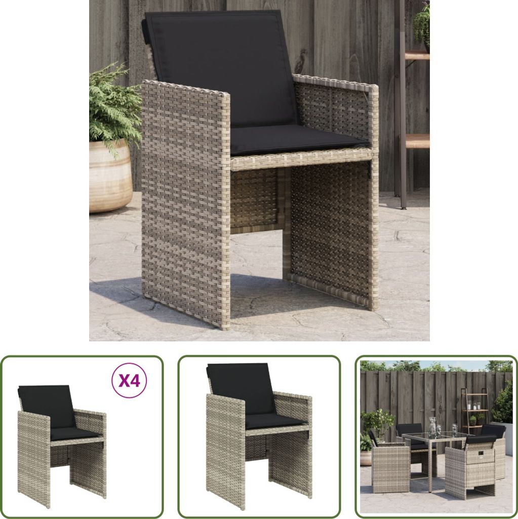 The Living Store Gartenstühle mit Kissen 4 Stk. Hellgrau Poly Rattan