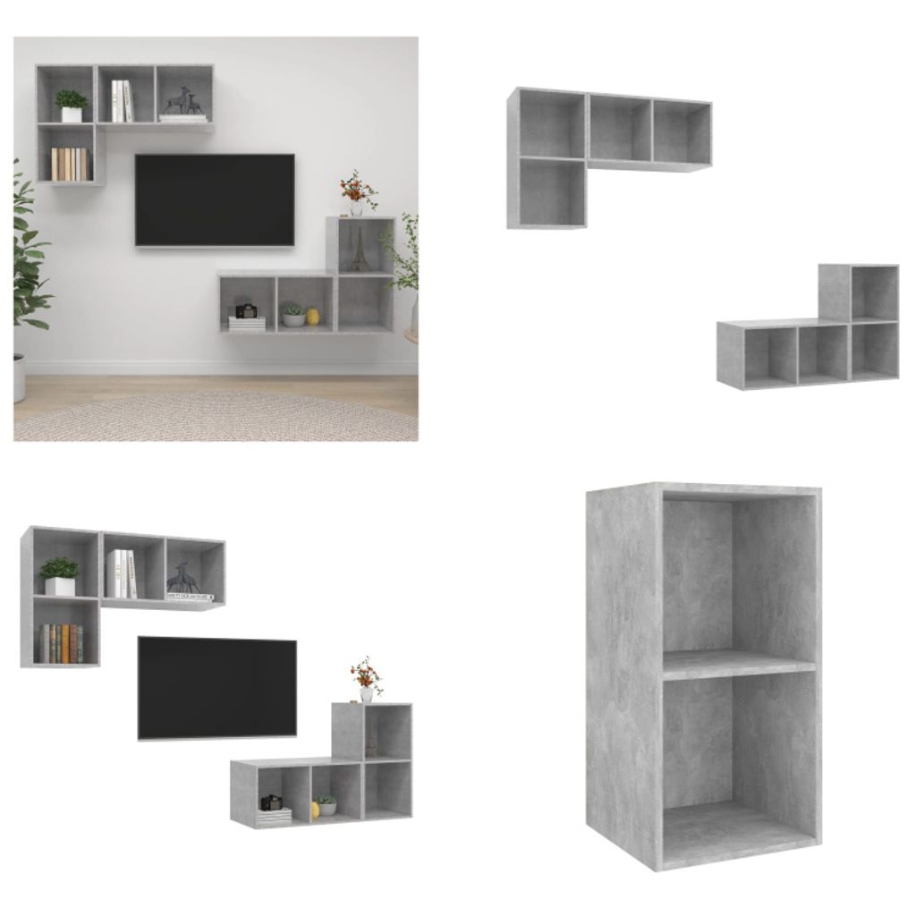 vidaXL TV Wandschränke 4 Stk. Betongrau Holzwerkstoff - TV-Schrank - TV-Schränke - Hängender TV-Schrank - Hängende TV-Schränke