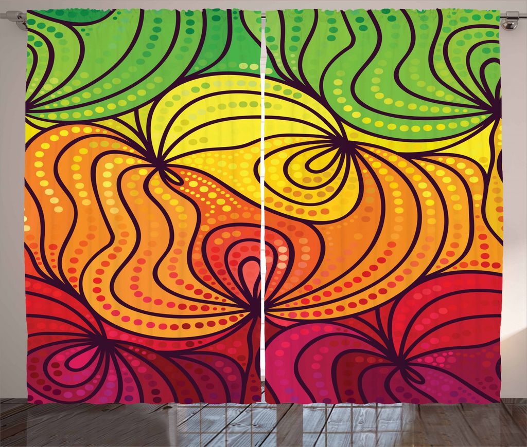 ABAKUHAUS Abstrakt Rustikaler Vorhang, Bunte verschlungene Linien, Wohnzimmer Universalband Gardinen mit Schlaufen und Haken, 280 x 245 cm, Mehrfarbig