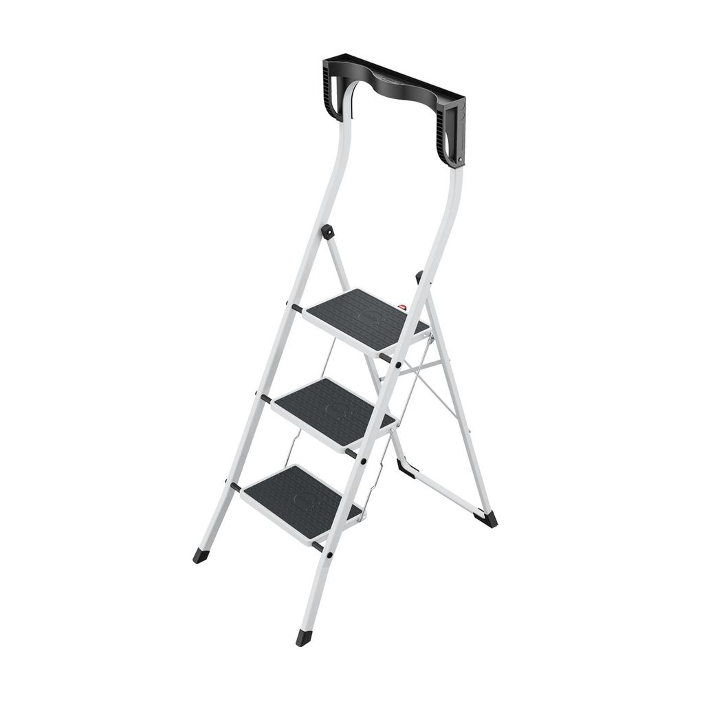Hailo K75 ComfortLine Klapptritt - 3-stufige Trittleiter aus Stahl mit Sicherheitsbügel und Ablageschale - Arbeitshöhe bis 2,69 m - Gewicht: 6,8 ...