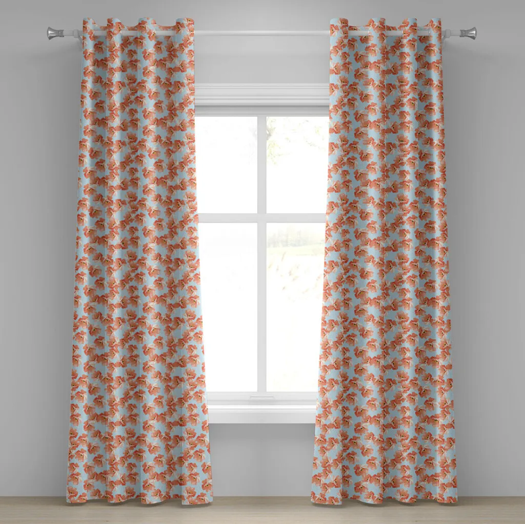 Tenda Cameretta Fiori Papavero Giallo e Corallo - Abakuhaus