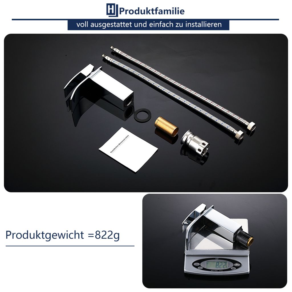 Homelody Wasserhahn Bad wasserfall，Waschtischarmatur mit Produktbild 8