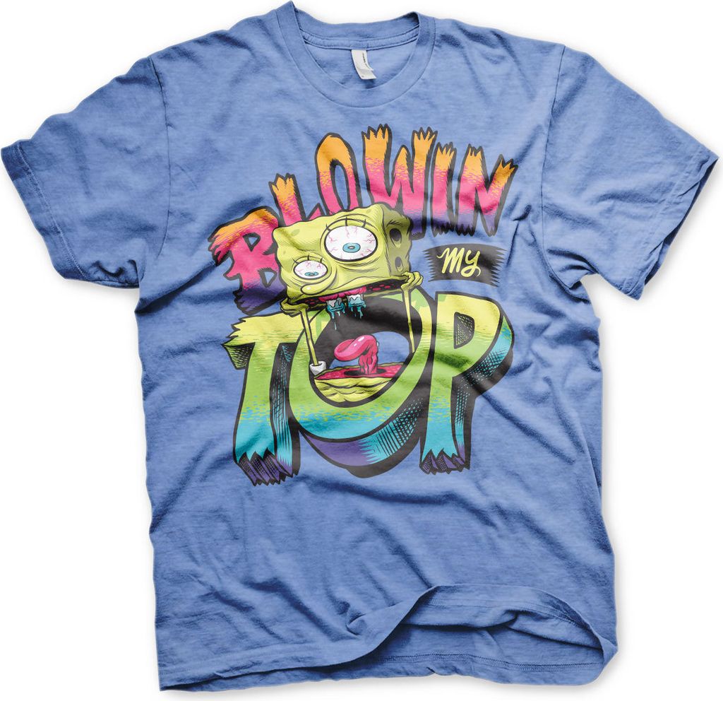SpongeBob Blowin My Top T-Shirt - Large - BlueHeather