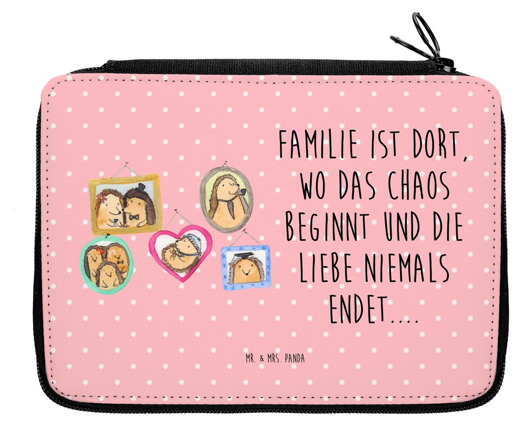 Mr. & Mrs. Panda Federtasche Igel Familie - Rot Pastell - Geschenk, Glück, Bilder, Etui, Schreibmappe, Bruder, Muttertag, Federmäppchen, Mäppche...