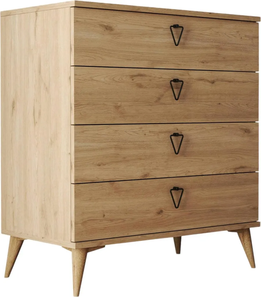Commode 4 Tiroirs Paula Finition Chêne Marron Robuste 80x45x91h cm
