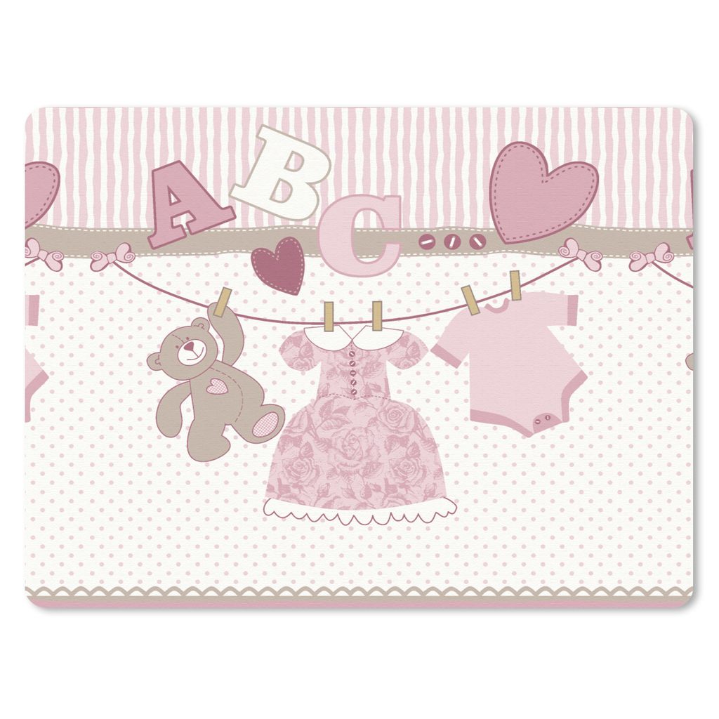 MuchoWow Mauspad Mousepad Babykleidung - Mädchen - Teddybär - Wäscheleine - Design 23x19 cm - Mousepads - Maus Mat - Pad - Mausunterlage - Sch...